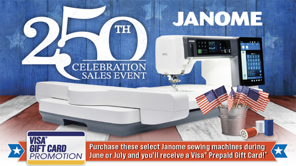 Janome 250 sales promotion and visa gift card giveaway